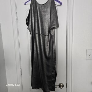 Silver Metallic Cold Shoulder Dress